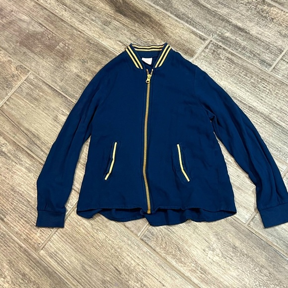 Cat & Jack Bomber Jacket Full Zip Gold Trim‎ Navy Blue Girls Size 7/8 - Picture 1 of 5